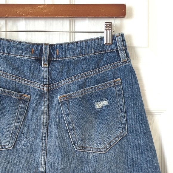 We The Free Harvey Distressed Medium Wash High Waist A-line Denim Mini Skirt 27 - Picture 10 of 11